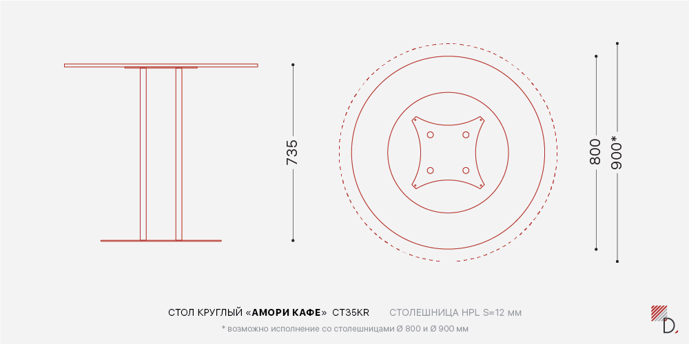 Стол Амори Кафе круглый — Схема
