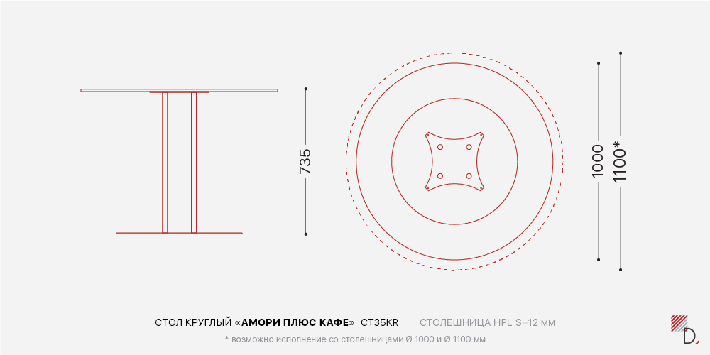 Стол Амори Плюс Кафе круглый — Схема
